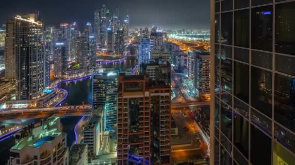 Widok Różnych Drapaczy Chmur Najwyższym Bloku Wzajemnym Dubai Marina Air — Wideo stockowe