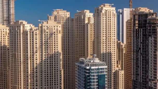 Jumeirah Beach Residence Original Architecture Yellow Towers Dubai Aerial Timelapse — Stock Video