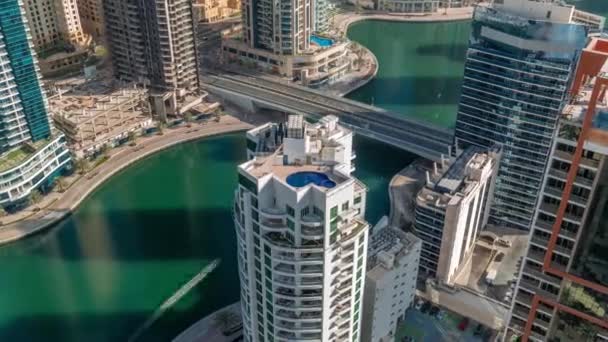Dubai Marina Beira Mar Cidade Passeio Timelapse Cima Vista Aérea — Vídeo de Stock