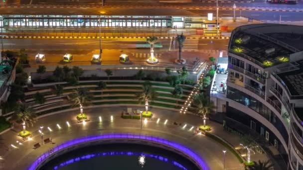 Dubai Marina Lungomare Passeggiata Città Notte Timelapse Dall Alto Vista — Video Stock