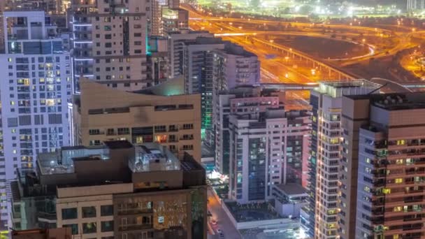 Район Розкоші Дубай Марина Хмарочосами Вежами Біля Водоспаду Вночі Відмітимо — стокове відео