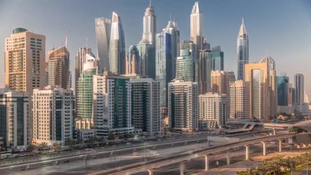 Dubai Marina Högsta Block Skyskrapor Timelapse Flygfoto Från Jlt Distriktet — Stockvideo