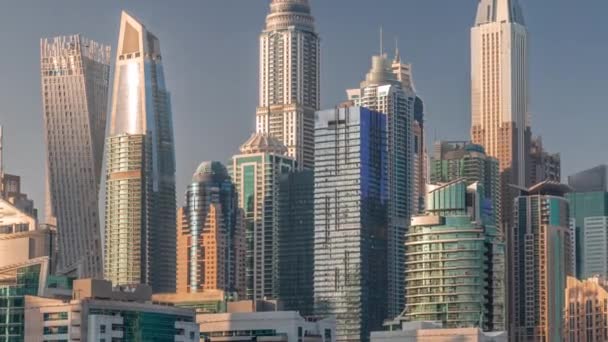 Dubajský Přístav Nejvyšší Blok Mrakodrapů Časově Uplyne Během Západu Slunce — Stock video