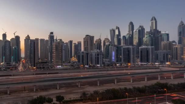 Мбаппе Дубайской Гавани Самый Высокий Блок Небоскребов День Ночь Вид — стоковое видео