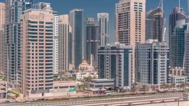 Dubai Marina Skyline Mohammad Bin Ahmed Mulla Mosque Aerial Timelapse — Vídeo de stock