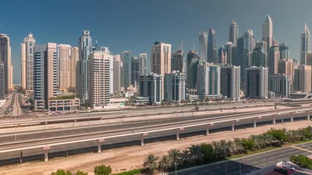 Panorama Van Dubai Jachthaven Hoogste Blok Van Wolkenkrabbers Timelapse Gedurende — Stockvideo