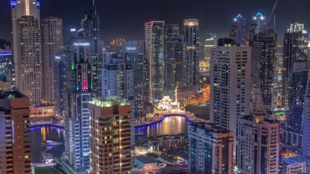 Dubai Marina Skyline Met Mohammad Bin Ahmed Mulla Moskee Luchtfoto — Stockvideo