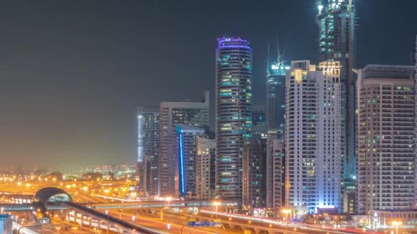 Dubai Marina Skyscrapers Sheikh Zayed Road Metro Railway Aerial All — Stock Video