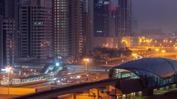 Futuristic Building Dubai Metro Station Luxury Skyscrapers Dubai Marina Aerial — Stock Video