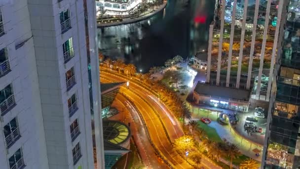 Edificios Residenciales Altos Timelapse Aéreo Nocturno Del Distrito Jlt Parte — Vídeo de stock