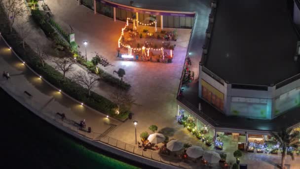 Nabrzeże Restauracjami Jlt District Antenowej Nocy Timelapse Część Dubaju Multi — Wideo stockowe