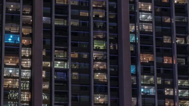 Big Glowing Windows Modern Office Residential Buildings Timelapse Night Rows — Stock Video