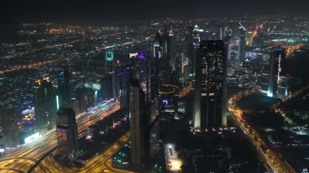 Dubai Centru Timp Noapte Lumini Oraș Din Burj Khalifa Timelapse — Videoclip de stoc