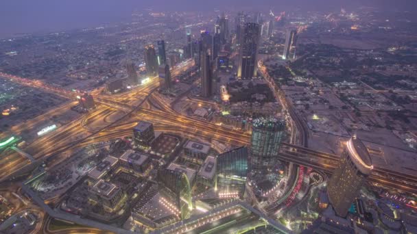 Dubai Downtown Dnia Noc Przejście Światła Miasta Timelapse Burdż Chalifa — Wideo stockowe