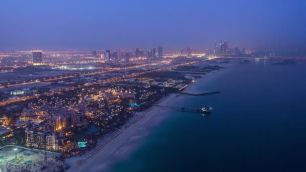 Dubai Marina Skyline Notte Giorno Transizione Dal Burj Arab Timelapse — Video Stock
