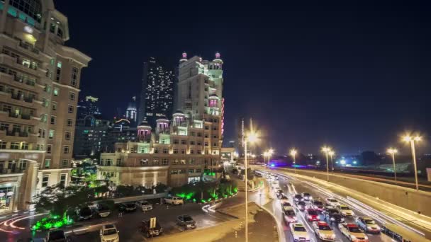 Autó Halad Forgalom Este Közelében Hotel Modern City Dubai Timelapse — Stock videók