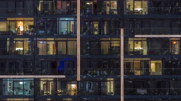 Flat Night Panorama Multicolor Light Panoramic Windows Multistory Buildings Aerial — Stock Video