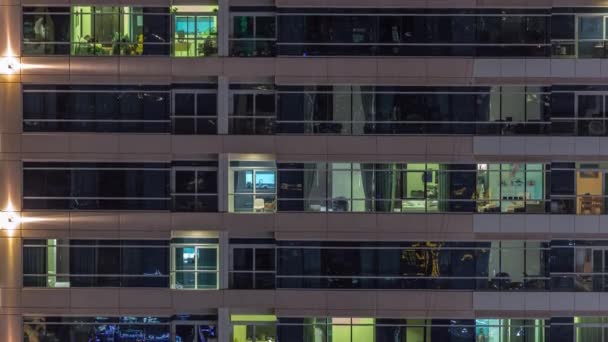 Flat Night Panorama Multicolor Light Windows Multistory Buildings Aerial Timelapse — Video Stock