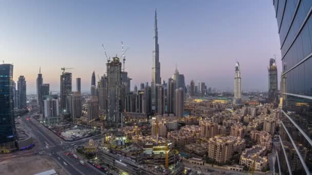 Dubai Downtown Giorno Alla Notte Periodo Transizione Vista Aerea Sulla — Video Stock