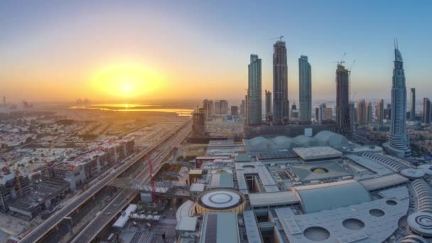 Dubaj Centrum Miasta Wschodem Słońca Timelapse Nowoczesnych Drapaczy Chmur Centrum — Wideo stockowe