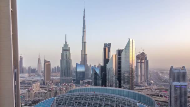 Ντουμπάι Κέντρο Πανοραμική Skyline Μέρα Νύχτα Μετάβαση Timelapse Ψηλότερο Κτίριο — Αρχείο Βίντεο