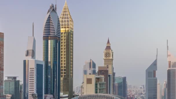Vista Panorâmica Dos Edifícios Sheikh Zayed Road Difc Dia Noite — Vídeo de Stock