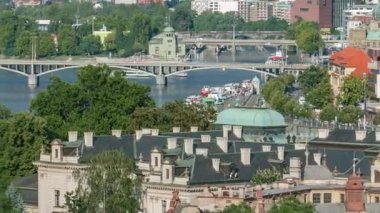 Alan Lesser Town Prag Mala Strana timelapse Stvanice ada ile, kilise Saint Vitus, Ventseslaus ve Adalbert yakın. Çek Cumhuriyeti. Prag kalesi yakınında yukarıdan görünümü