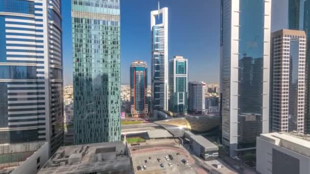 Skyline Zicht Gebouwen Van Sheikh Zayed Road Difc Gedurende Hele — Stockvideo