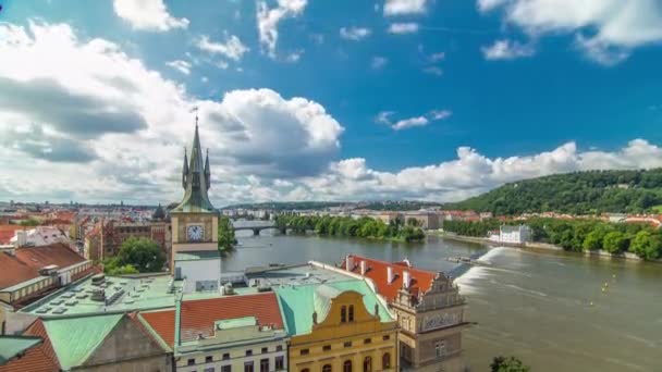 Staromestsky Vattentorn Timelapse Prag Tjeckien Ovanifrån Från Bridge Tower Molnig — Stockvideo