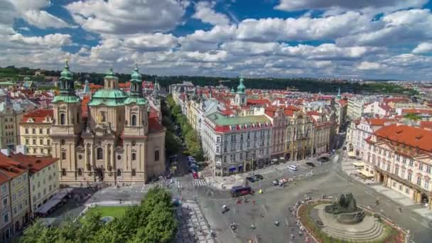 Nicholas Kyrkan Och Den Gamla Torget Timelapse Prag Tjeckien Ovanifrån — Stockvideo