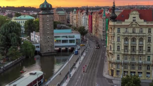 Ситковська Водонапірна Вежа Рух Дорозі Старому Центрі Міста Прага Час — стокове відео