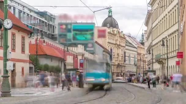 Трамвайна Станція Вулиці Автоповоротом Старому Місті Старе Место Від Праги — стокове відео