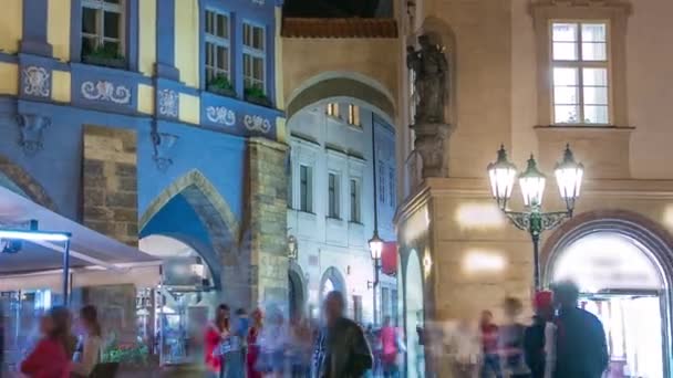 Night View Old Town Square Timelapse Prague Czech Republic People — Stock Video