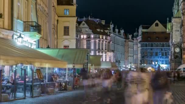 Vista Noturna Praça Cidade Velha Timelapse Praga República Checa Pessoas — Vídeo de Stock