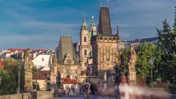 Pohled Karlův Most Praze Směrem Vilovým Časných Ranních Hodinách Timelapse — Stock video