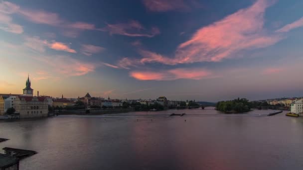 Vista Ponte Charles Praga Antes Nascer Sol Noite Dia Transição — Vídeo de Stock