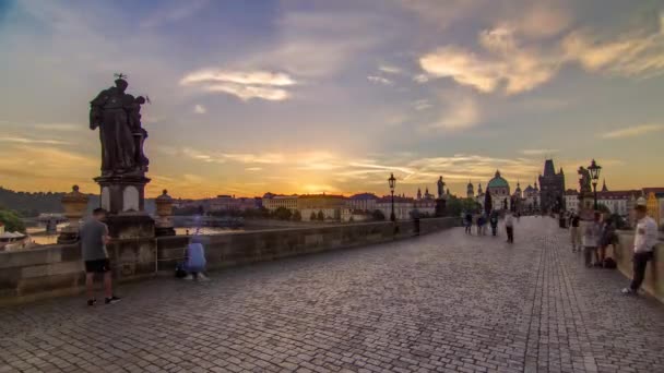 Pont Charles Prague Pendant Lever Soleil Timelapse Panoramique Bohême République — Video