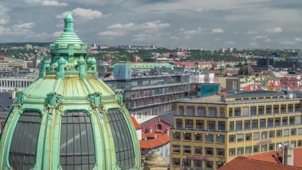 Vista Superior Desde Altura Torre Del Polvo Praga Timelapse Plaza — Vídeo de stock