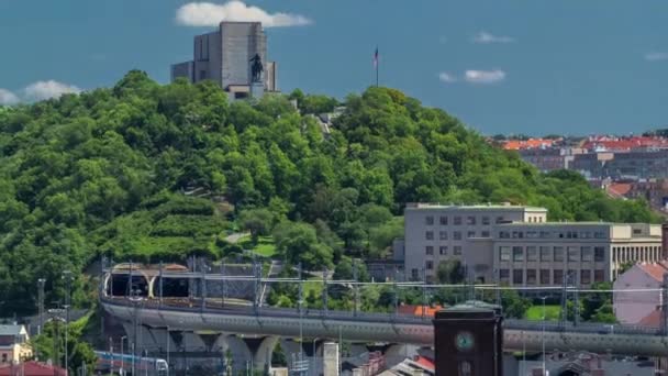 Top Uitzicht Vanaf Hoogte Poeder Toren Praag Timelapse Naar Vitkov — Stockvideo