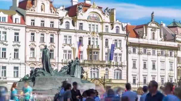 Jan Hus Memorial Timelapse Gamla Stans Torg Prag Tjeckien Folk — Stockvideo