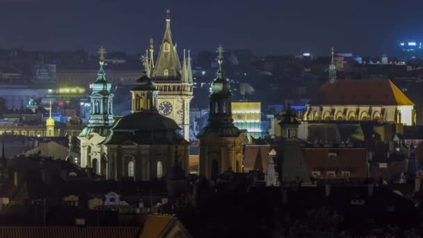 Praga Noite Timelapse Fantásticos Telhados Cidade Velha Durante Crepúsculo Com — Vídeo de Stock