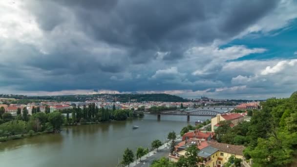 Flygfoto Panoramautsikt Över Prag Timelapse Från Observationsdäcket Visegrad Prag Tjeckien — Stockvideo