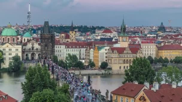 Scenic Summer Aerial View Old Town Pier Architecture Charles Bridge — Stock Video
