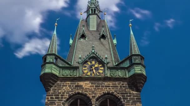 Jindřišská Věž Časově Uzavřený Pohled Nejvyšší Zvonice Praze Samotná Gotická — Stock video