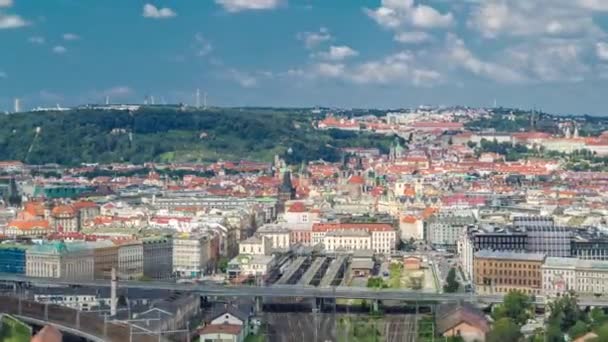 Panoramiczny Widok Pragę Stacji Kolejowej Timelapse Góry Vitkov Memorial Czechy — Wideo stockowe