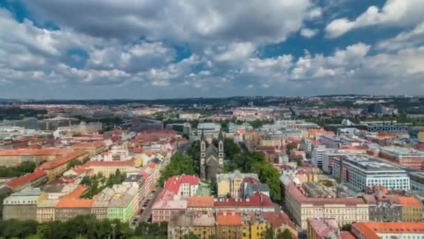 Panoramiczny Widok Pragi Kościoła Cyryla Metodego Timelapse Góry Vitkov Memorial — Wideo stockowe