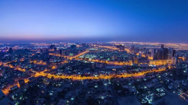 Panoramic Cityscape Ajman Rooftop Night Day Transition Timelapse Sunrise Ajman — Stock Video