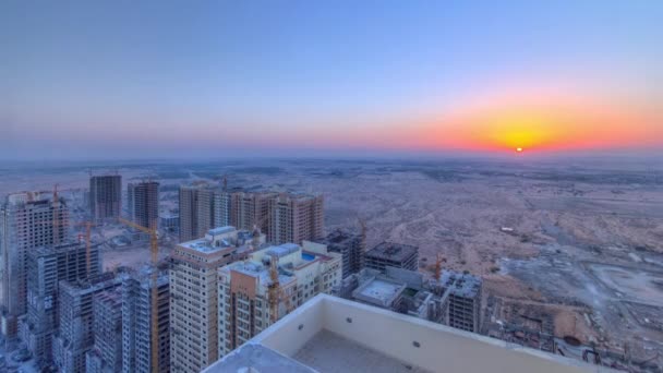 Cityscape Ajman Rooftop Sunrise Timelapse Vista Panorâmica Aérea Para Novo — Vídeo de Stock