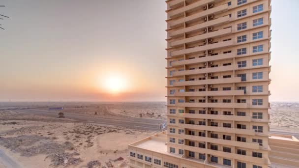 Puesta Sol Ajman Vista Aérea Desde Timelapse Azotea Vista Nocturna — Vídeos de Stock