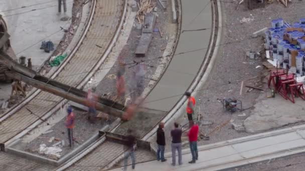 Béton Travaille Sur Une Partie Centrale Intersection Site Construction Routes — Video